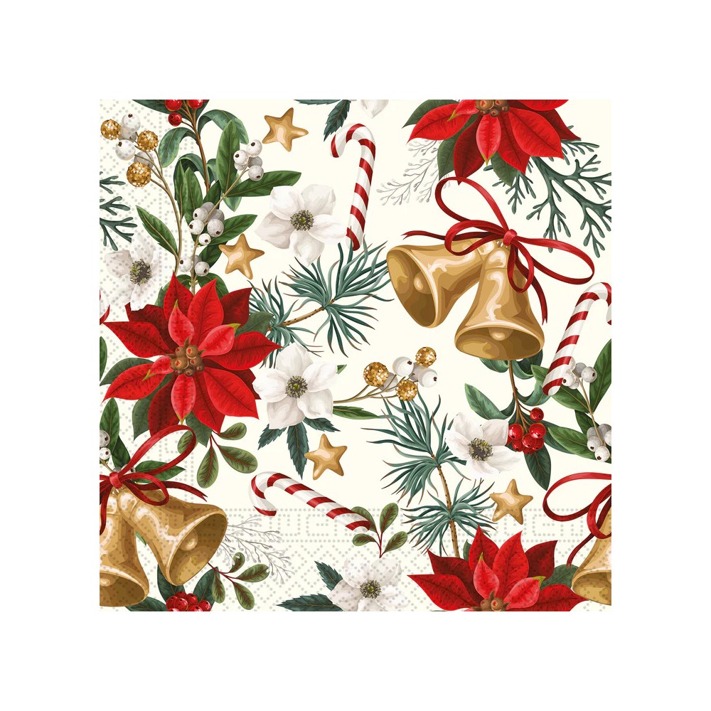 Christmas Bells with Flowers napkin set of 20 33x33 cm