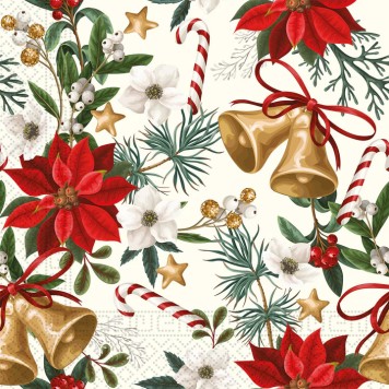 Christmas Bells with Flowers napkin set of 20 33x33 cm