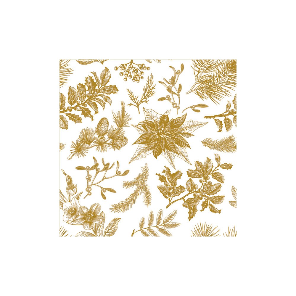 Christmas Botanical Gold napkins, pack of 20, 33x33 cm