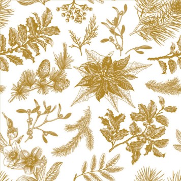 Christmas Botanical Gold napkins, pack of 20, 33x33 cm