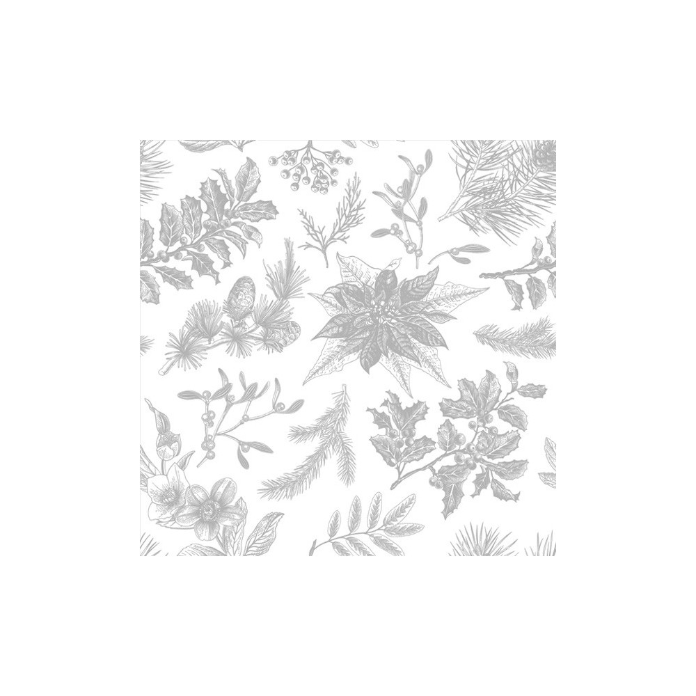 Christmas Botanical Silver napkins, pack of 20, 33x33 cm