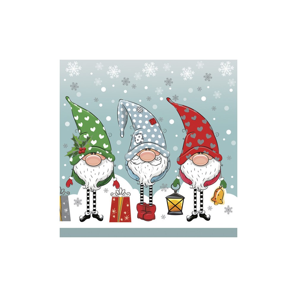 Christmas Funny Gnomes napkins, pack of 20, 33x33 cm