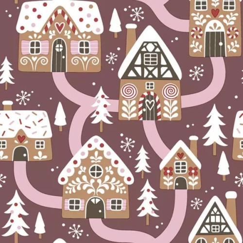 Christmas Gingerbread Houses Claret napkins, pack of 20, 33x33 cm