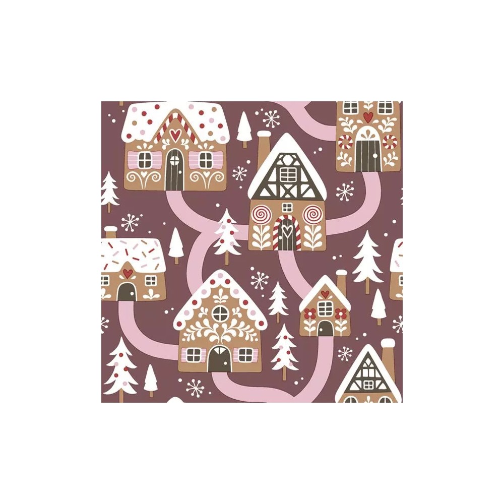 Christmas Gingerbread Houses Claret napkins, pack of 20, 33x33 cm