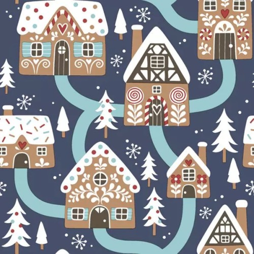 Christmas Gingerbread Houses Navy napkins, pack of 20, 33x33 cm