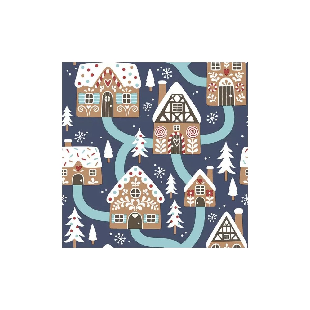 Christmas Gingerbread Houses Navy napkins, pack of 20, 33x33 cm