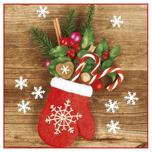 Christmas Glove Full of Xmas napkins, pack of 20, 33x33 cm