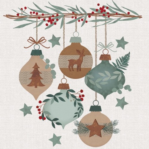 Christmas Graphic Eco Baubles napkins, pack of 20, 33x33 cm