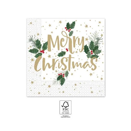 Christmas Holly Merry i napkins 20 pcs 33x33 cm FSC