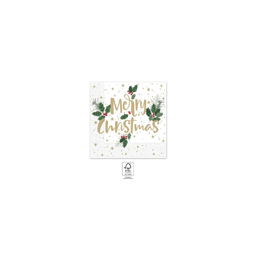 Christmas Holly Merry i napkins 20 pcs 33x33 cm FSC