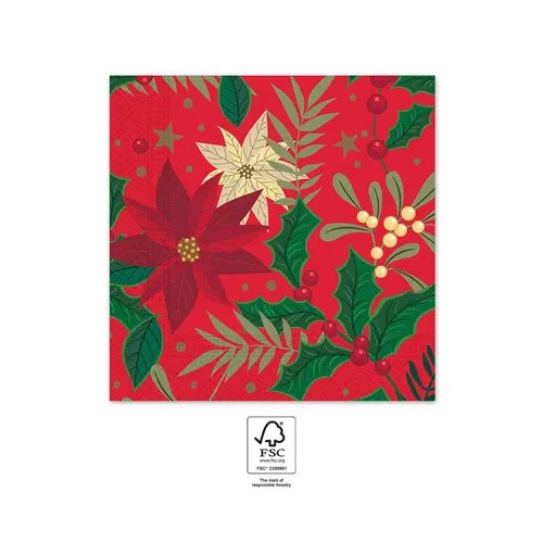 Christmas Holly Poinsettia i napkin 20 pcs 33x33 cm FSC