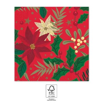 Christmas Holly Poinsettia i napkin 20 pcs 33x33 cm FSC