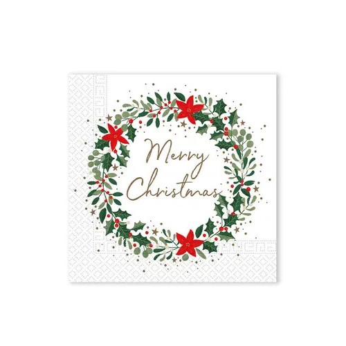 Christmas Holly Wreath i napkin 20 pcs 33x33 cm FSC