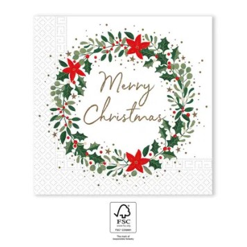 Christmas Holly Wreath i napkin 20 pcs 33x33 cm FSC