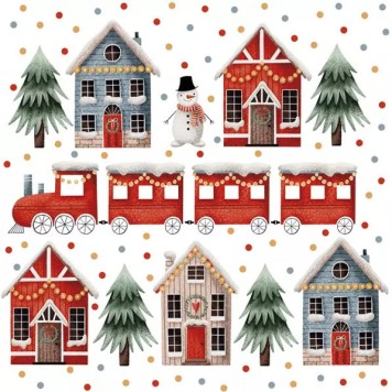 Christmas Houses & Train napkins, pack of 20, 33x33 cm