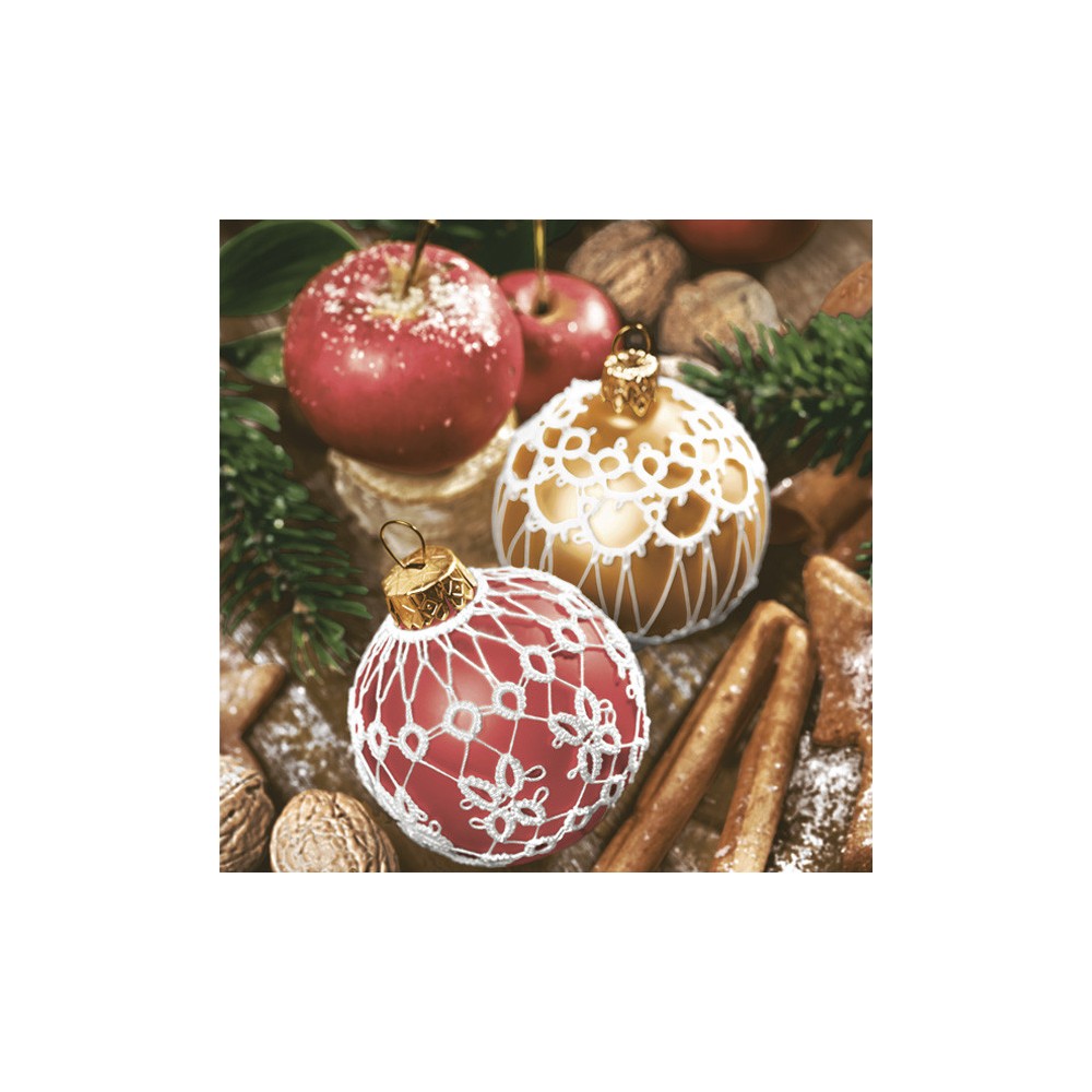 Christmas Lace Red&Gold Baubles napkins, pack of 20, 33x33 cm