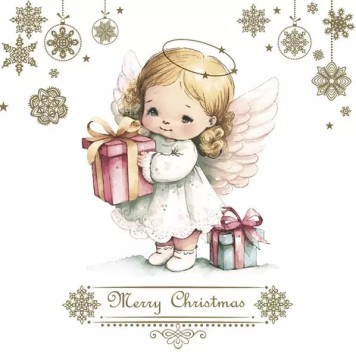 Christmas Lovely Angel with Presents napkins, pack of 20, 33x33 cm