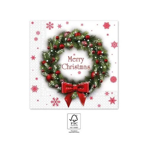 Christmas Merry Xmas Wreath i napkin 20 pcs 33x33 cm FSC
