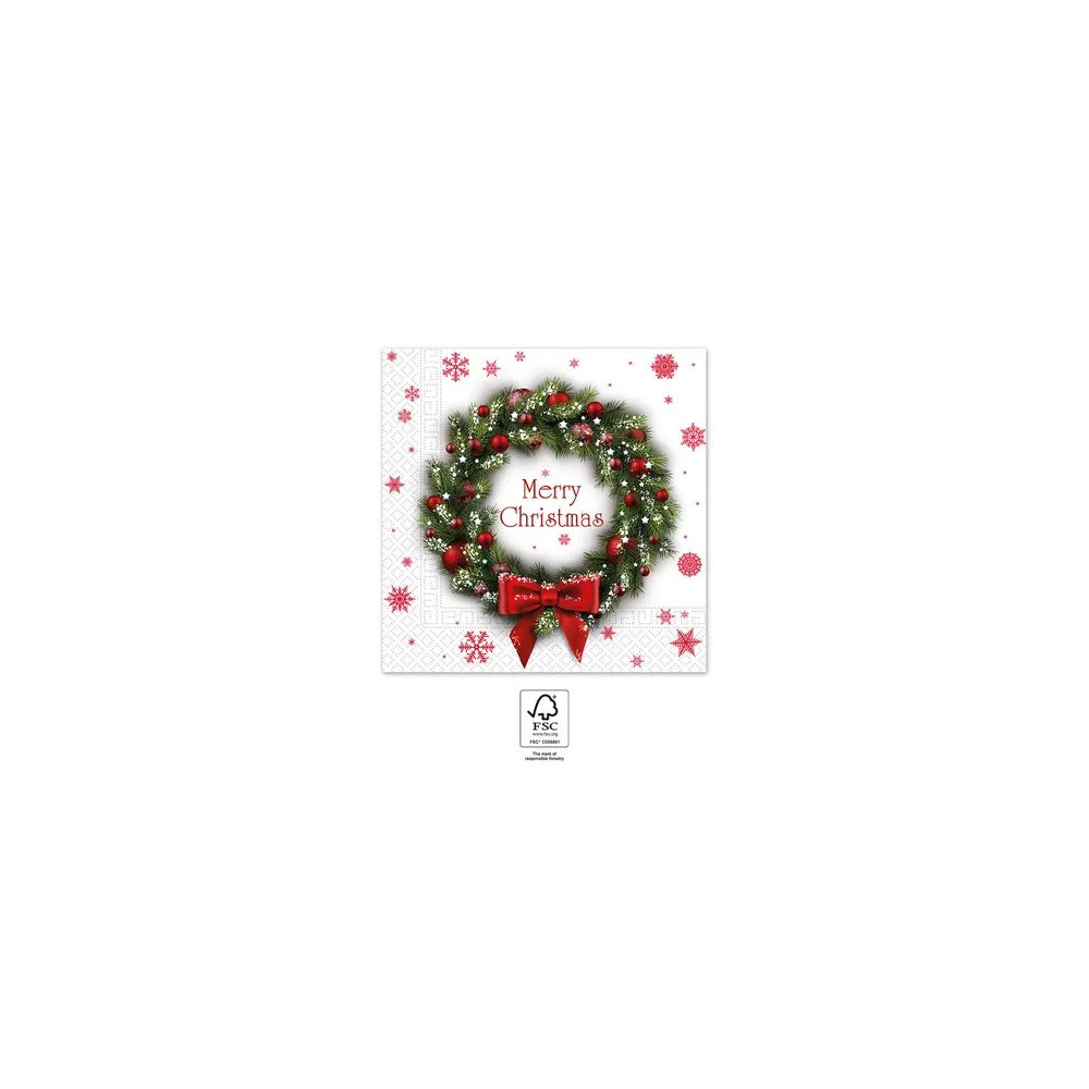 Christmas Merry Xmas Wreath i napkin 20 pcs 33x33 cm FSC