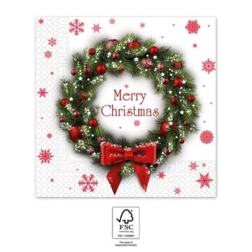 Christmas Merry Xmas Wreath i napkin 20 pcs 33x33 cm FSC