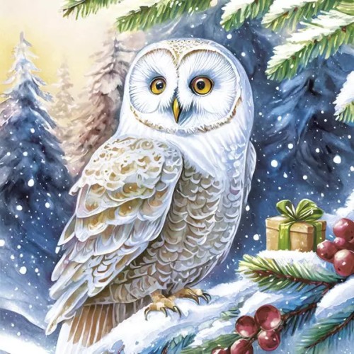 Christmas Owl in Forest napkins, pack of 20, 33x33 cm