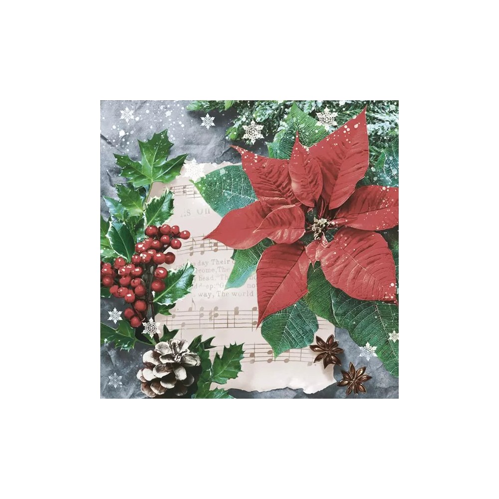 Christmas Poinsettia with Hollyberry napkins, pack of 20, 33x33 cm