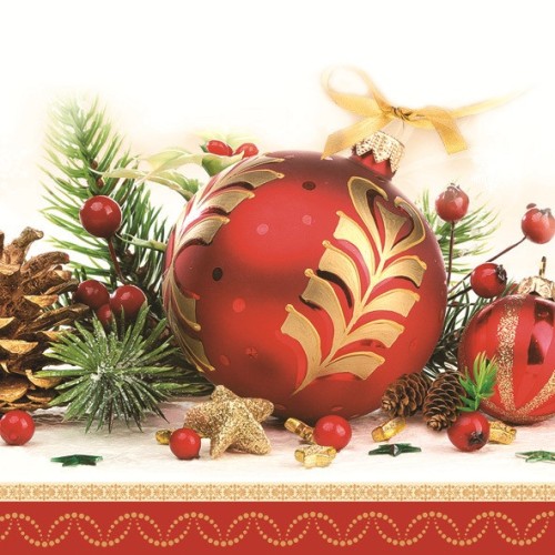 Christmas Red Bauble napkins, pack of 20, 33x33 cm
