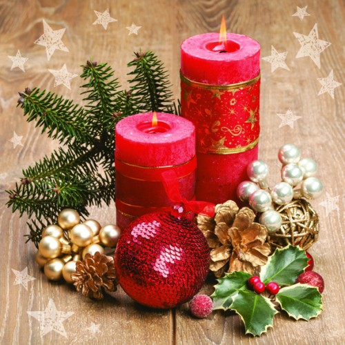 Christmas Red Candles napkins, pack of 20, 33x33 cm