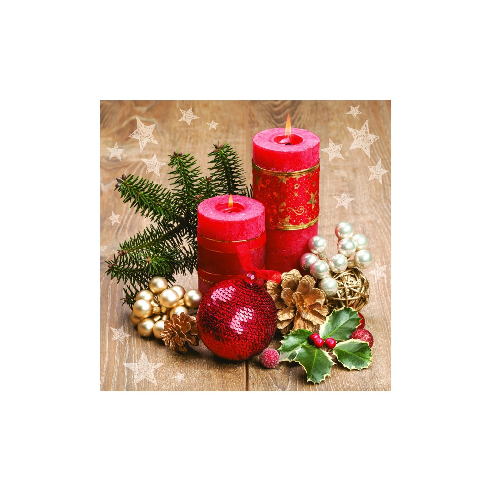 Christmas Red Candles napkins, pack of 20, 33x33 cm