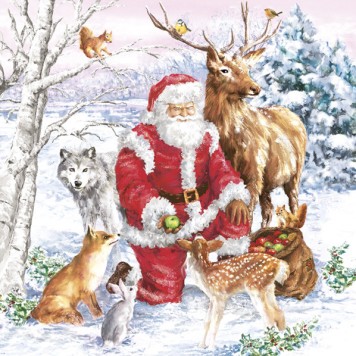 Christmas Santa & Animals napkins, pack of 20, 33x33 cm