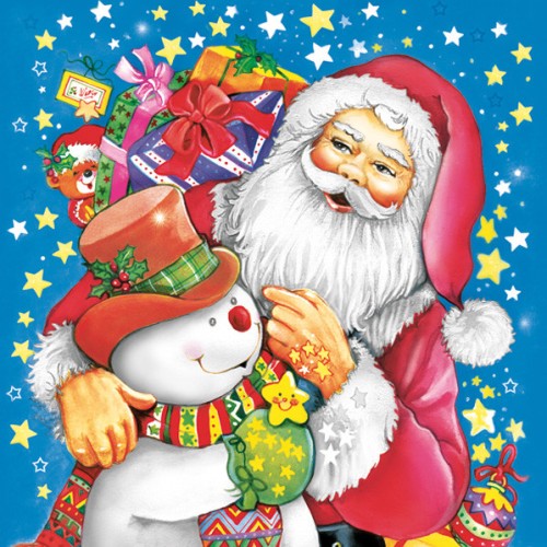 Christmas Santa & Snowman napkins, pack of 20, 33x33 cm