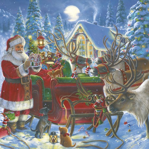 Christmas Santa with Sleigh napkins, pack of 20, 33x33 cm
