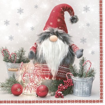 Christmas Scandinavian Gnome napkins, pack of 20, 33x33 cm