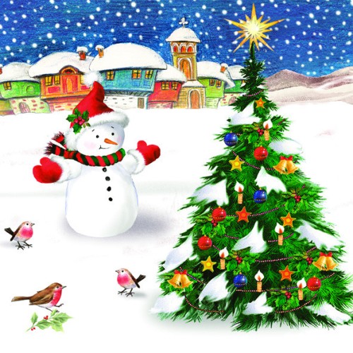 Christmas Snowman & Tree napkins, pack of 20, 33x33 cm