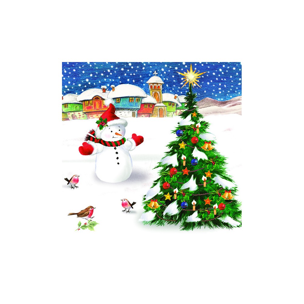Christmas Snowman & Tree napkins, pack of 20, 33x33 cm
