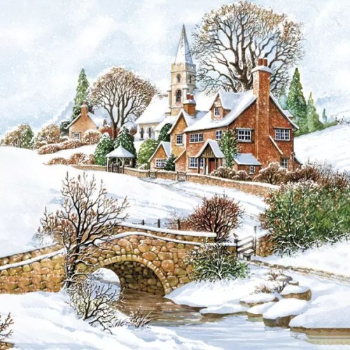 Christmas Snowy Winter View napkins, pack of 20, 33x33 cm