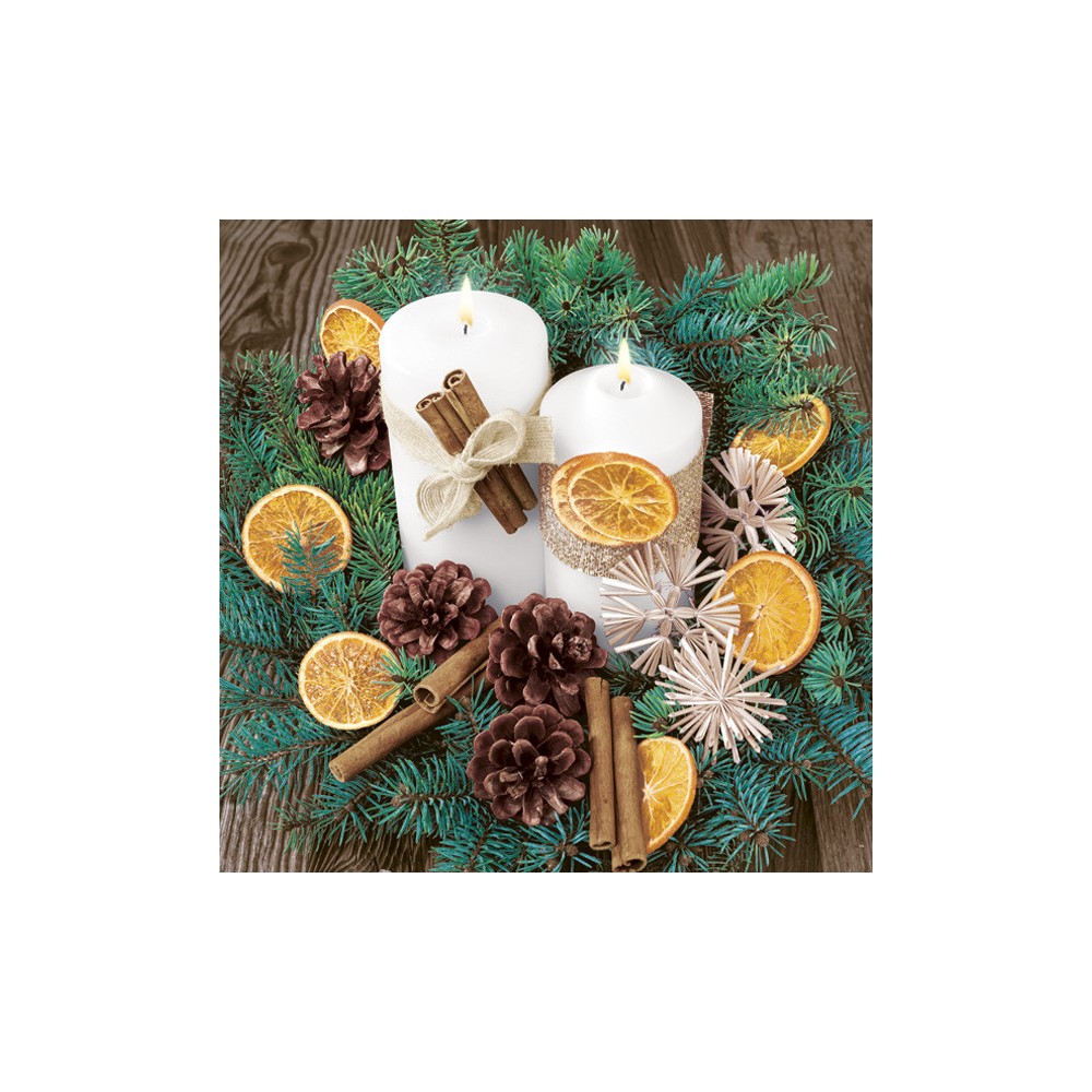 Christmas White Candles Composition napkins, pack of 20, 33x33 cm