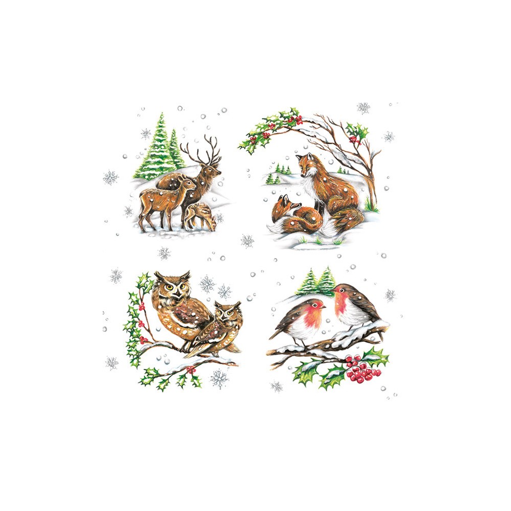 Christmas Winter Animals napkins, pack of 20, 33x33 cm