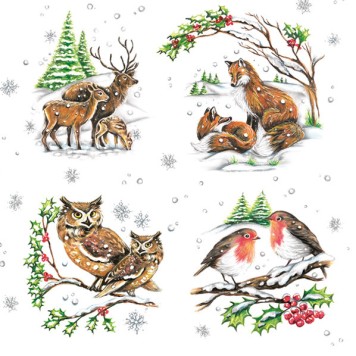 Christmas Winter Animals napkins, pack of 20, 33x33 cm