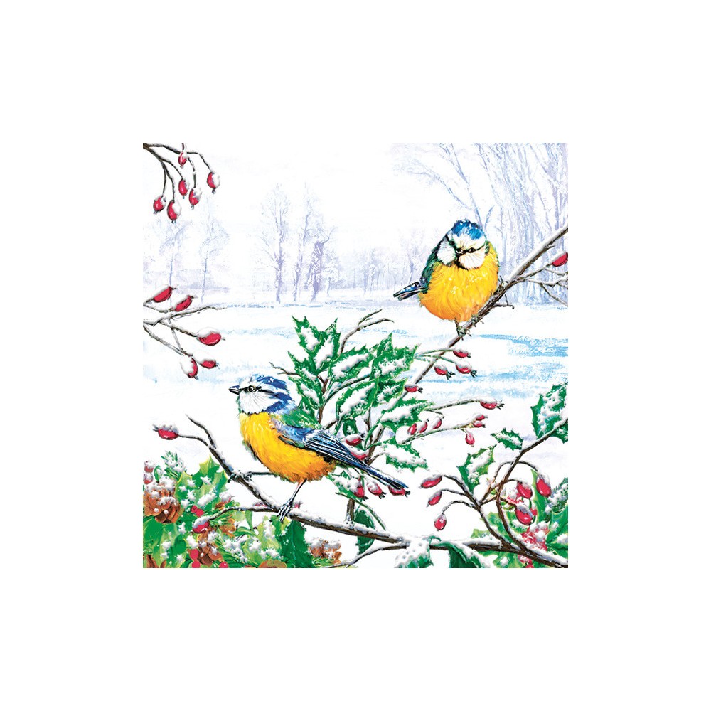 Christmas Winter Tits napkins, pack of 20, 33x33 cm