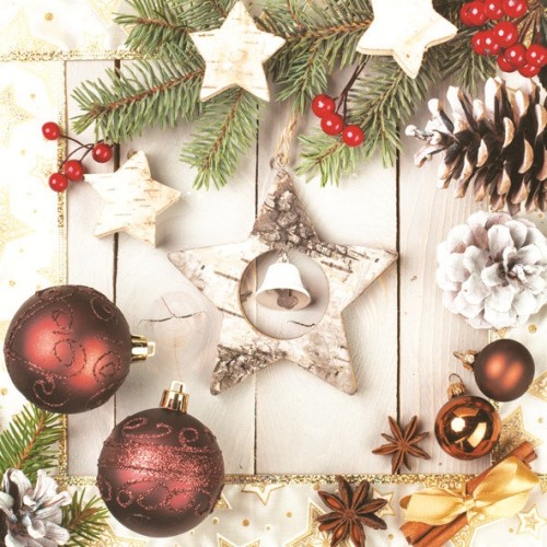 Christmas Wooden Star napkins, pack of 20, 33x33 cm