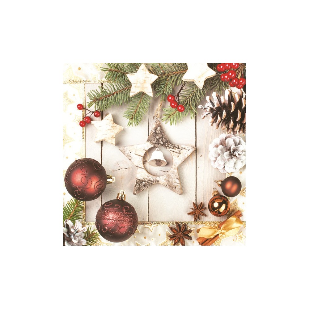 Christmas Wooden Star napkins, pack of 20, 33x33 cm