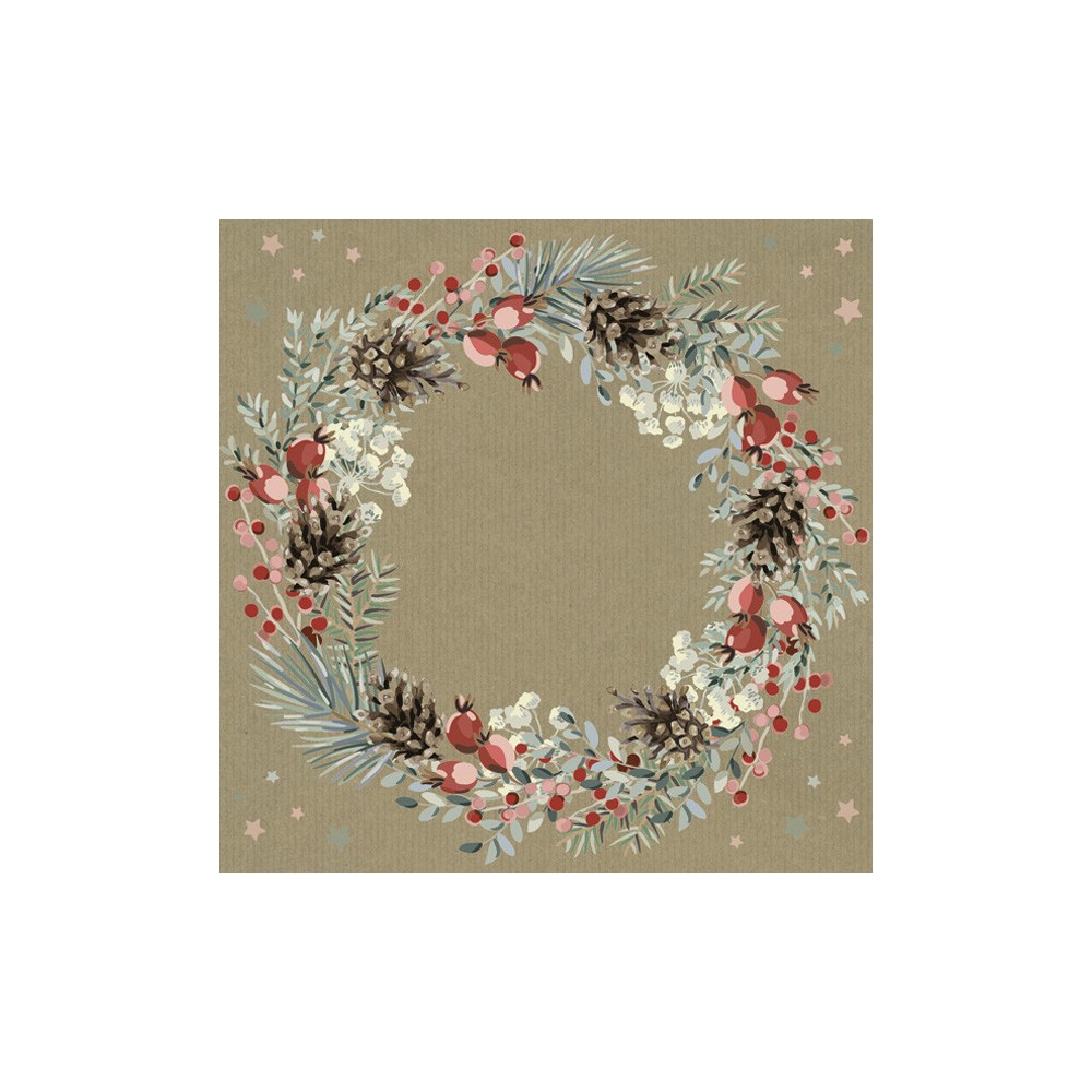 Christmas Wreath on Kraft napkins, pack of 20, 33x33 cm