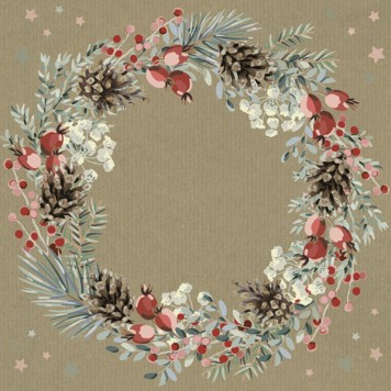 Christmas Wreath on Kraft napkins, pack of 20, 33x33 cm