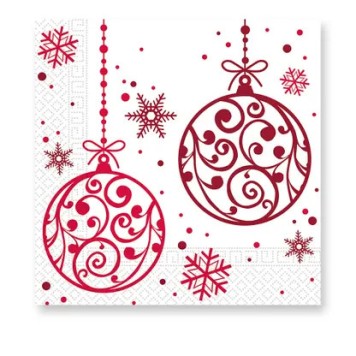 Christmas Xmas Red Balls i napkins 20 pcs 33x33 cm