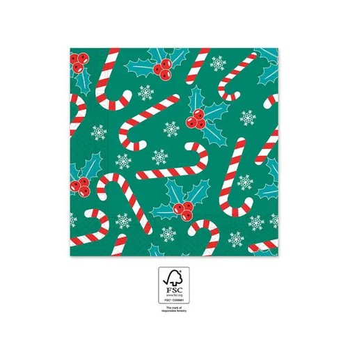 Christmas Xmas Sugar Canes i napkin 20 pcs 33x33 cm FSC