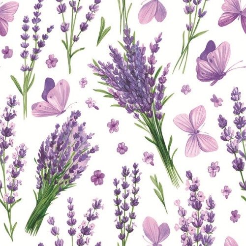Flower Violet Butterflies Lavender napkin set of 20, 33x33 cm