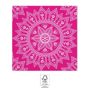 Colour Fuchsia White Mandala Napkin 20 pcs, 33x33 cm FSC