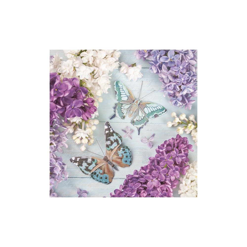 Flower Collage with Butterflies Lilac napkin set of 20 33x33 cm