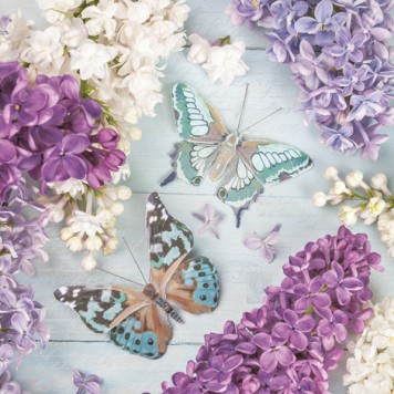 Flower Collage with Butterflies Lilac napkin set of 20 33x33 cm